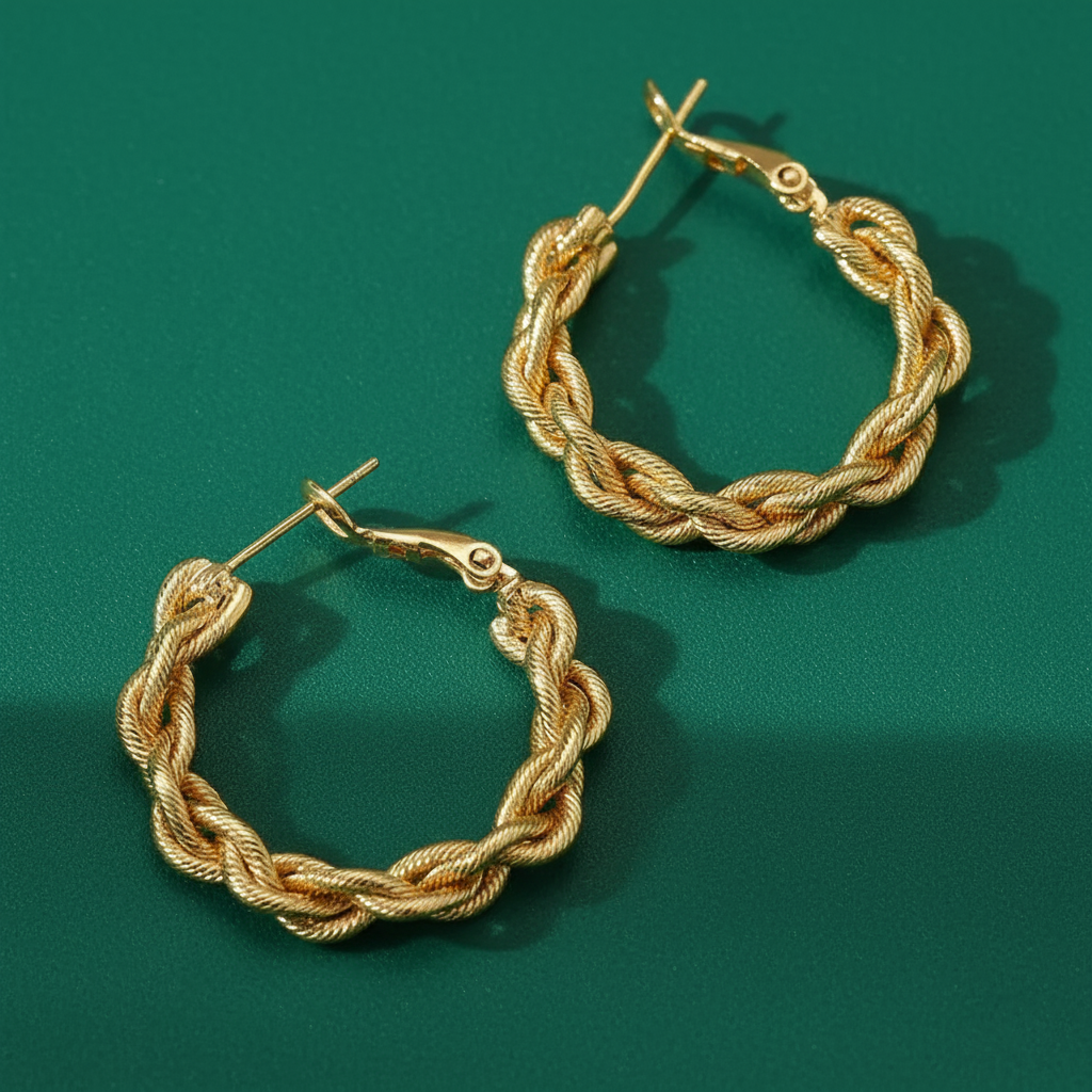 18K Gold Plated Twisted Rope Hoop Earring
