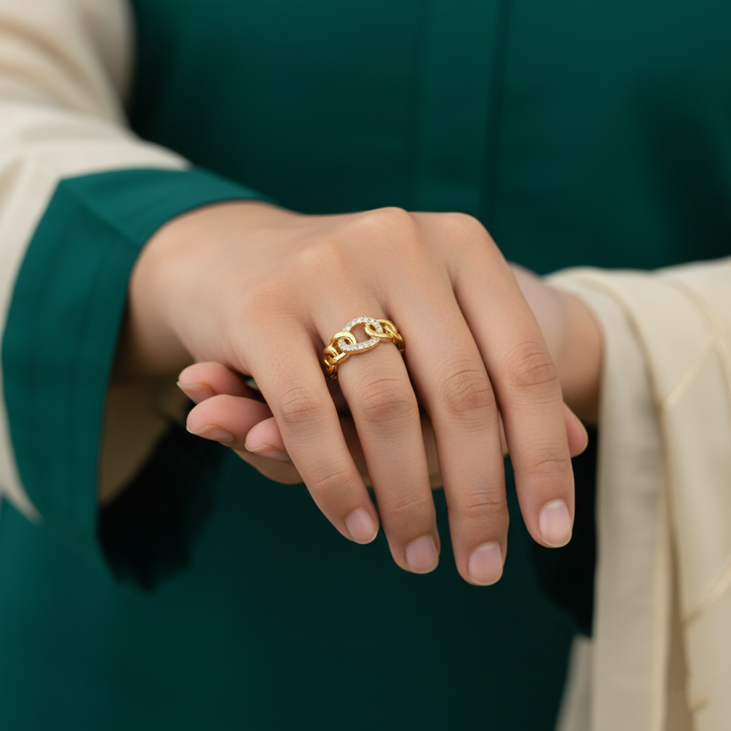 18K Gold Plated Pave Chain Link Ring