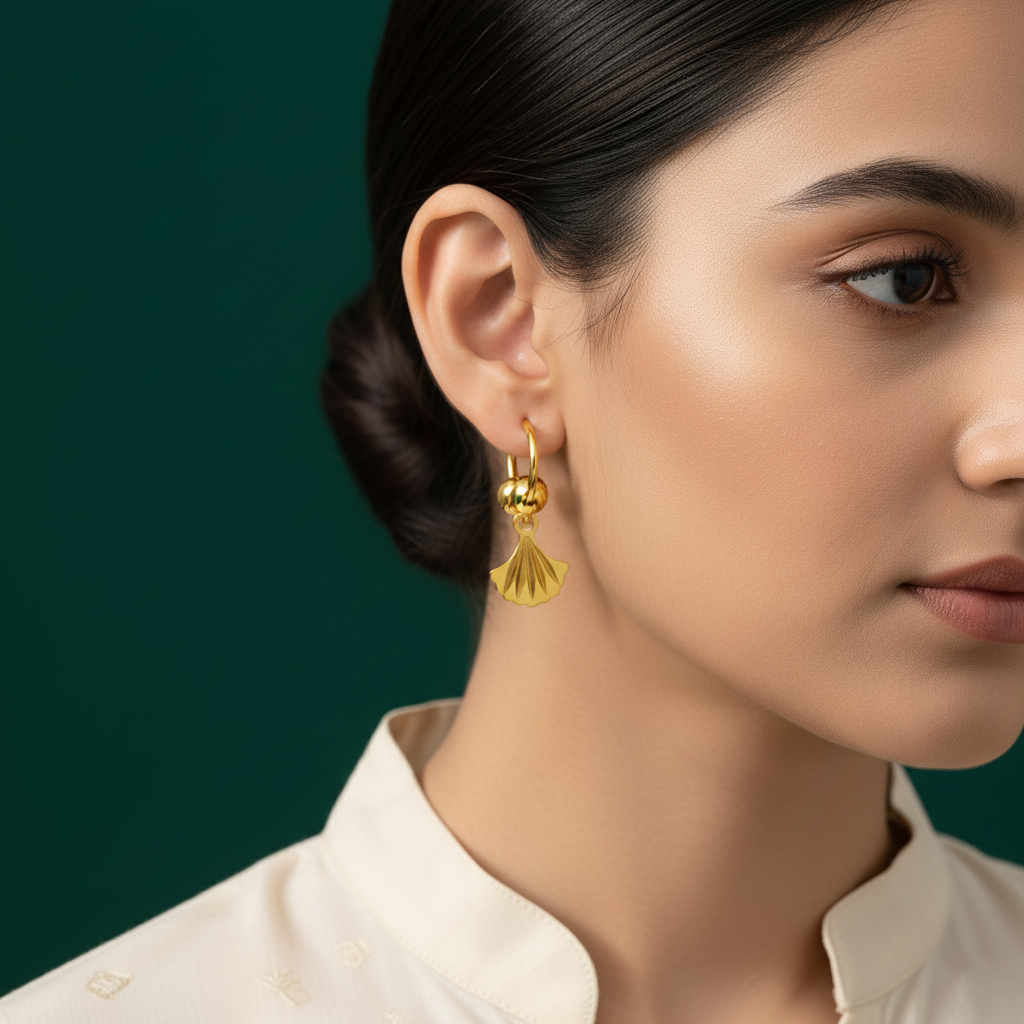 18K Gold Plated Ginkgo Leaf Hoop Earring