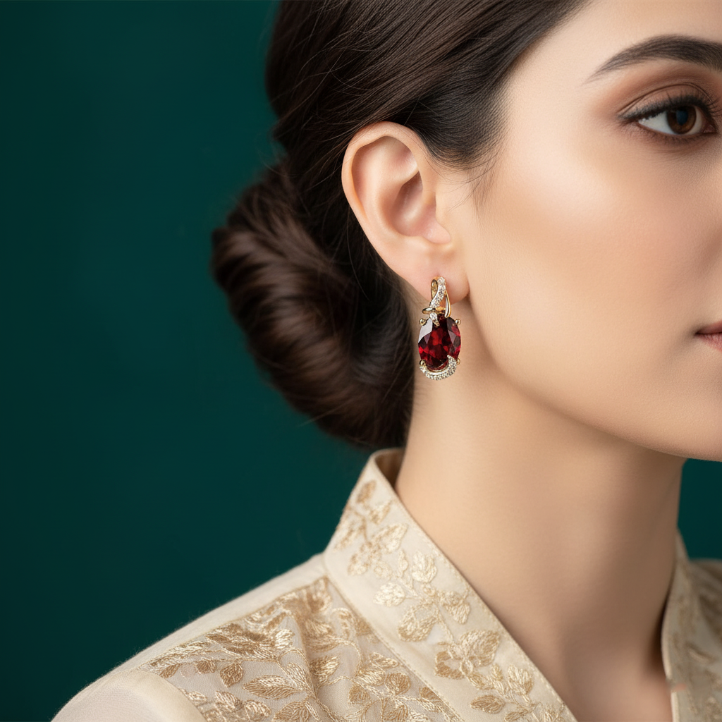 18K Gold Plated Oval Gemstone Drop Earring