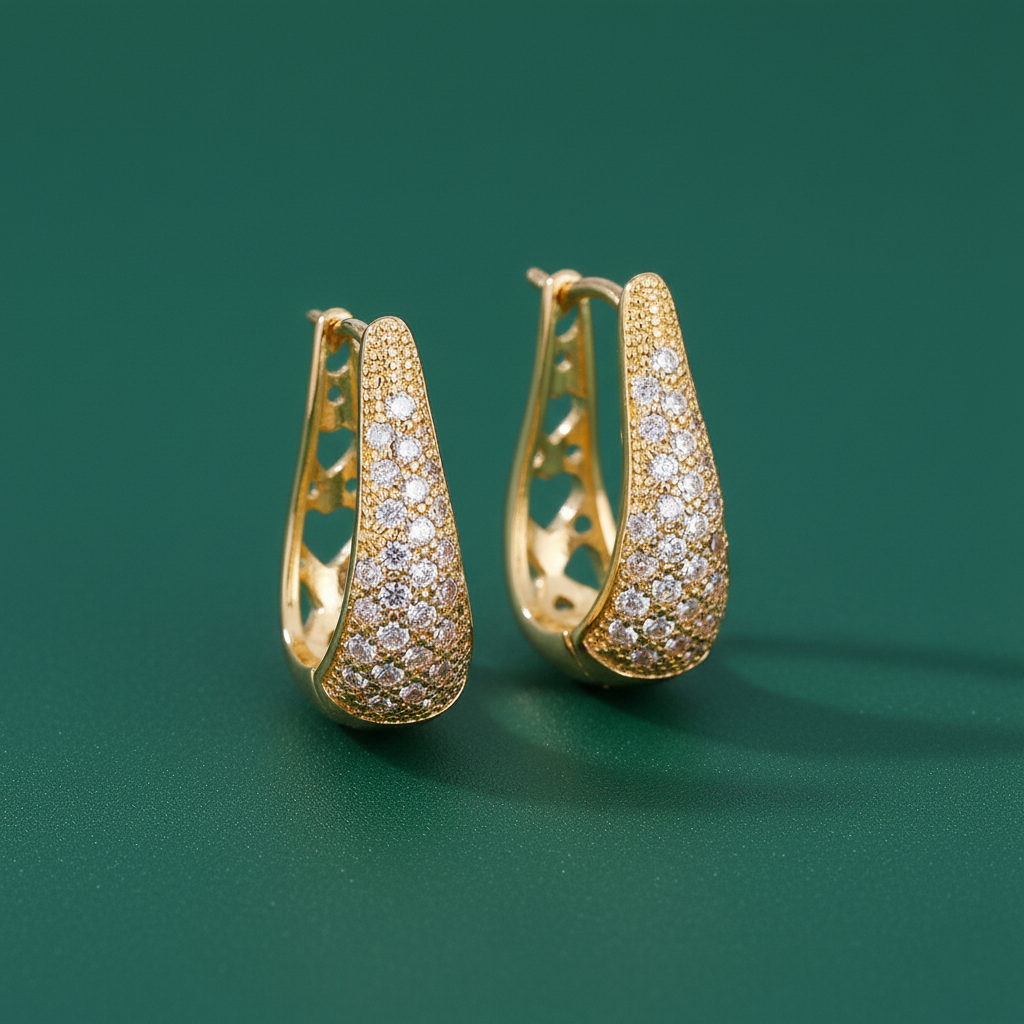 18K Gold Plated Tapered Pave Earring