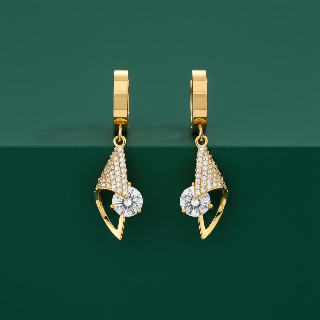 18K Gold Plated Sleek Geometric Pavé Earring