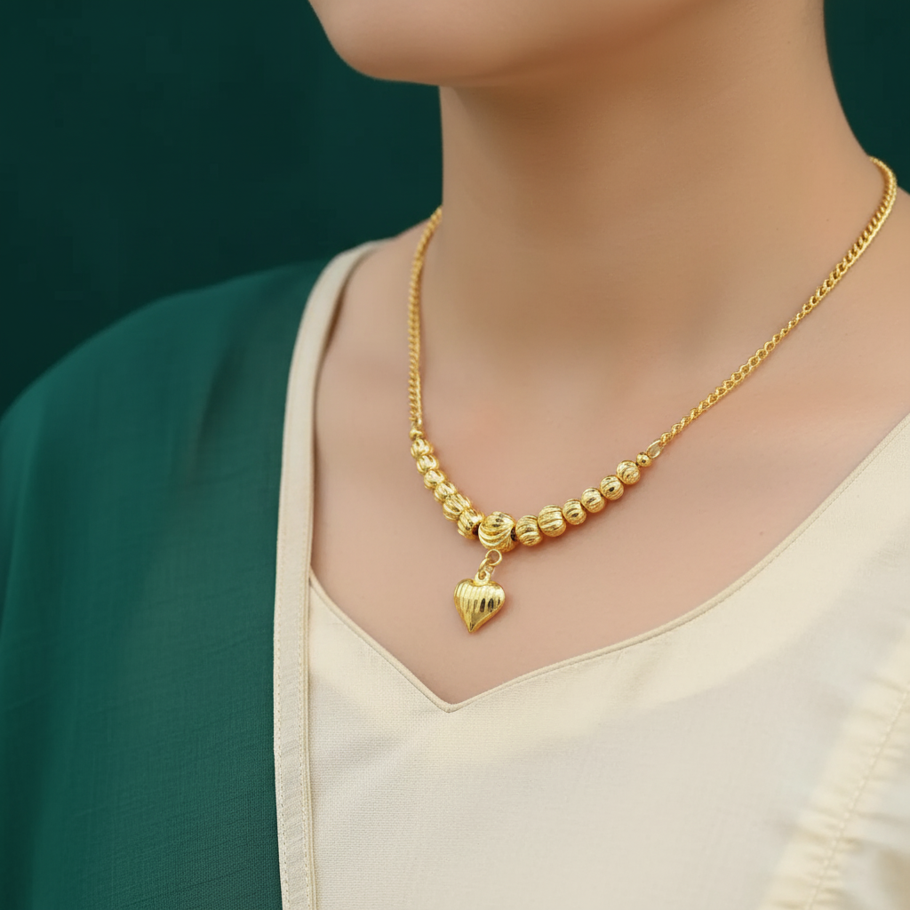 18K Gold Plated Textured Beaded Heart Necklace