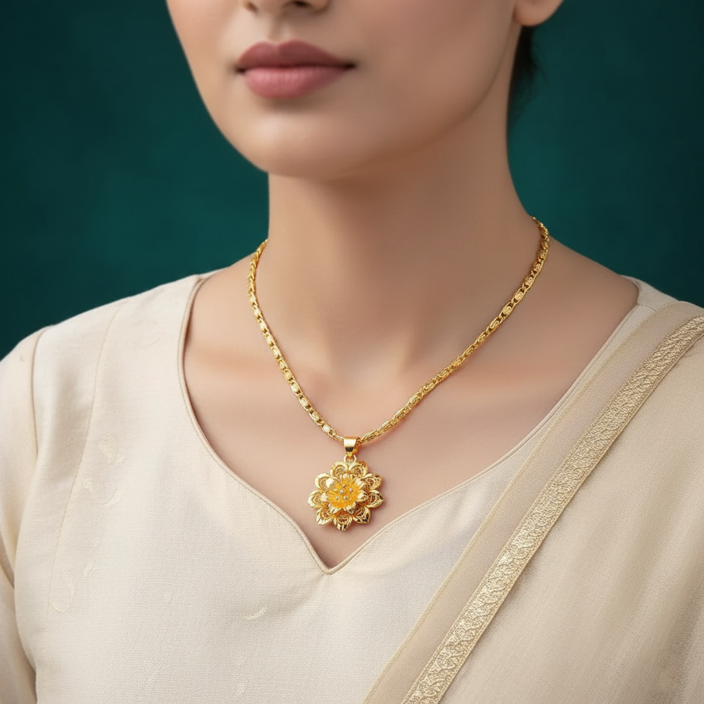 18K Gold Plated Delicate Filigree Floral Necklace