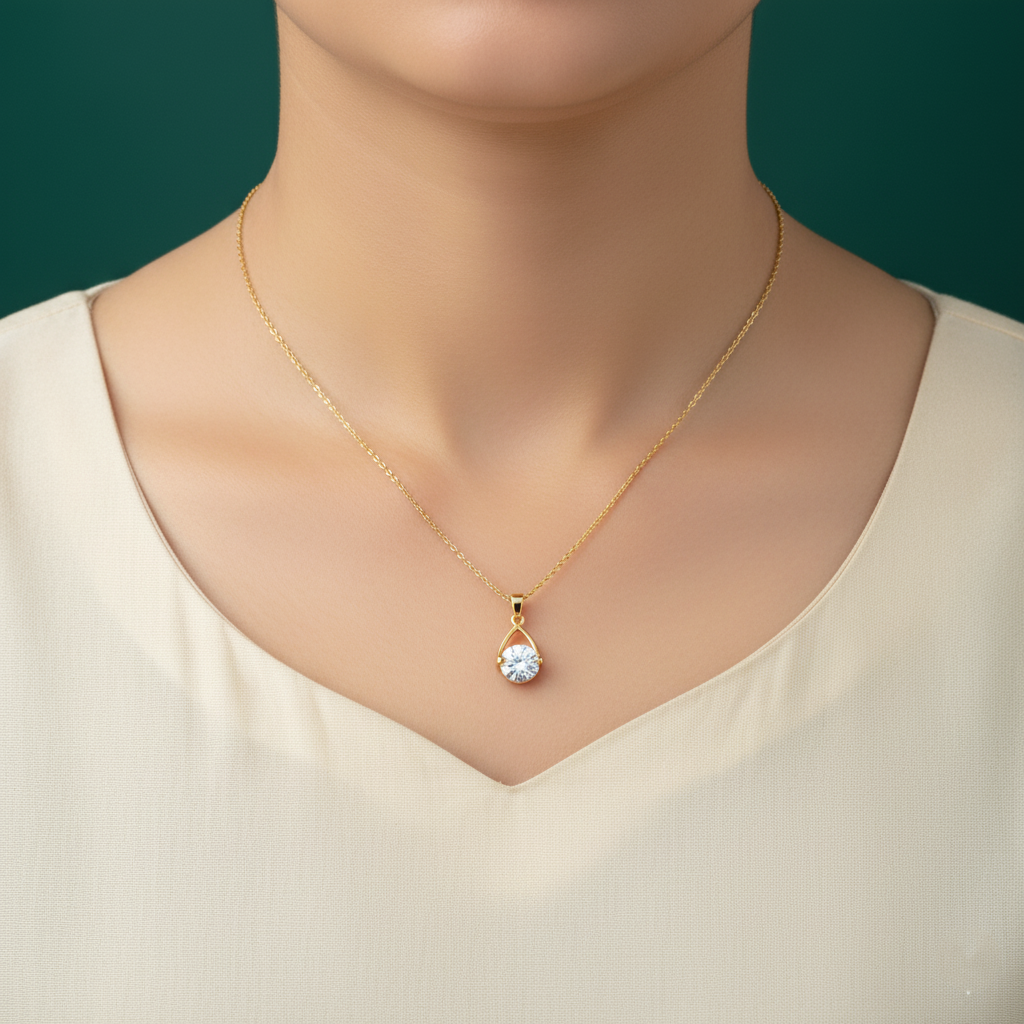 18K Gold Plated Solitaire Pendant Necklace