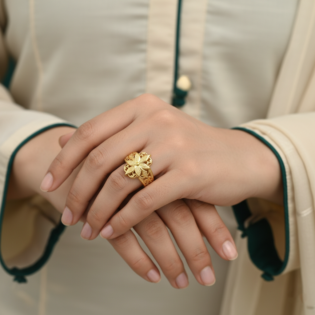 18K Gold Plated Filigree Blossom Ring