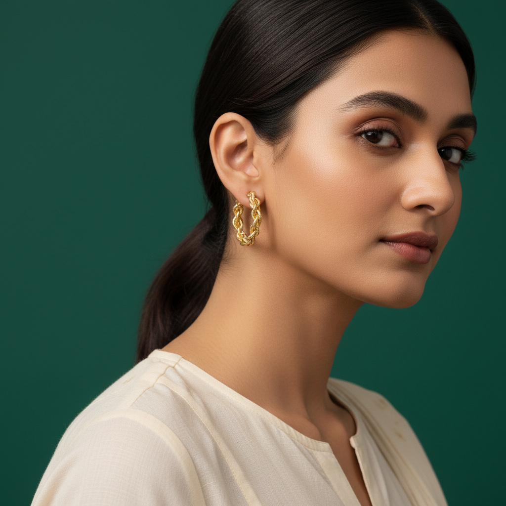 18K Gold Plated Twisted Rope Hoop Earring