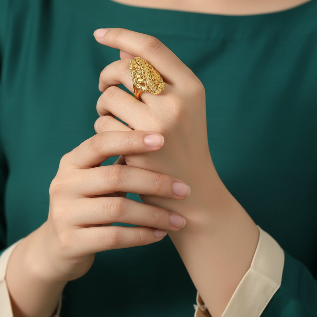 18K Gold Plated Ornate Filigree Ring