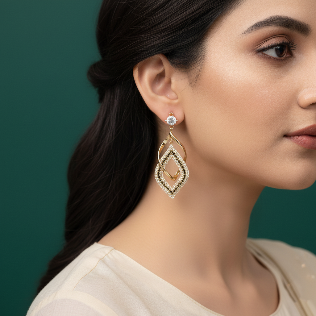 18K Gold Plated Layered Geometric Drop Earring