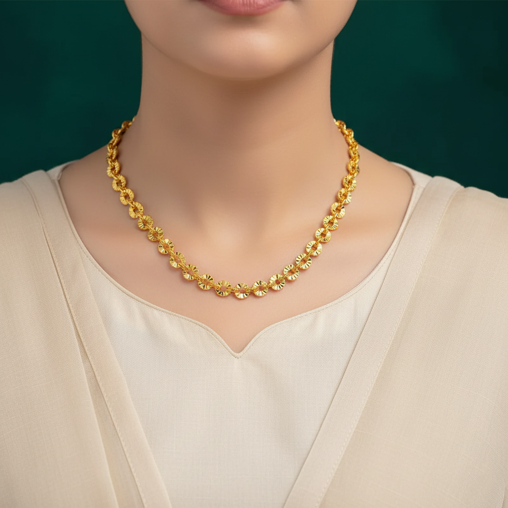 18K Gold Plated Textured Link Necklace