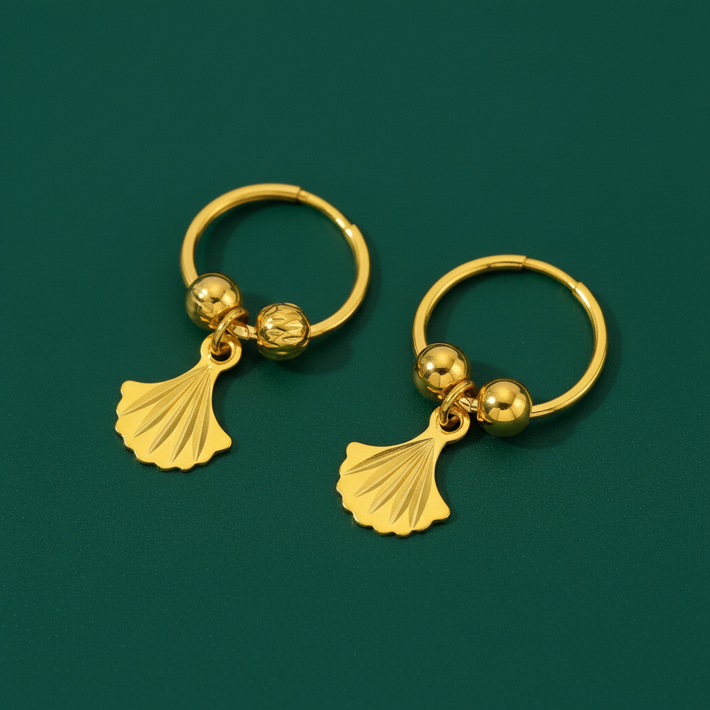 18K Gold Plated Ginkgo Leaf Hoop Earring