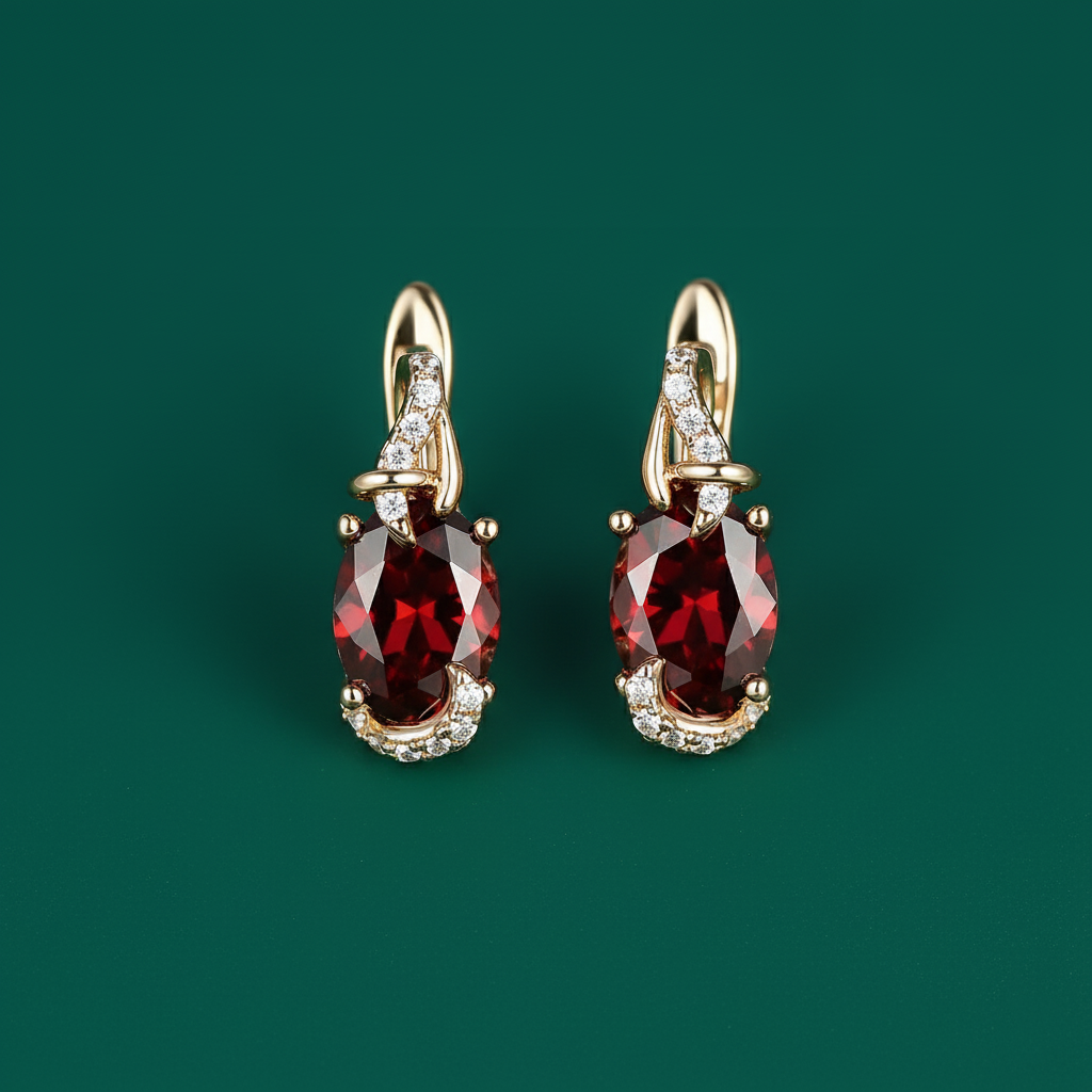 18K Gold Plated Oval Gemstone Drop Earring