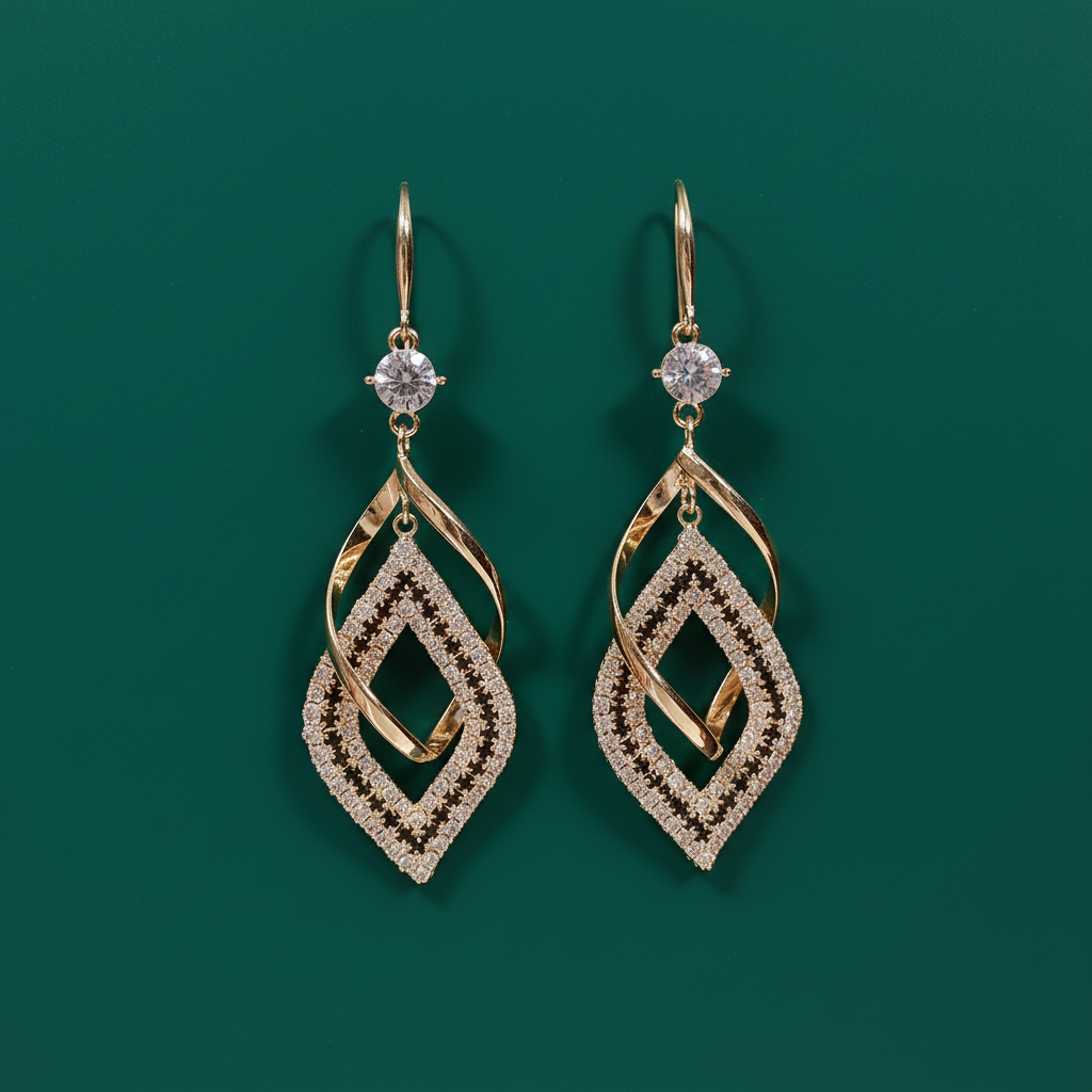 18K Gold Plated Layered Geometric Drop Earring