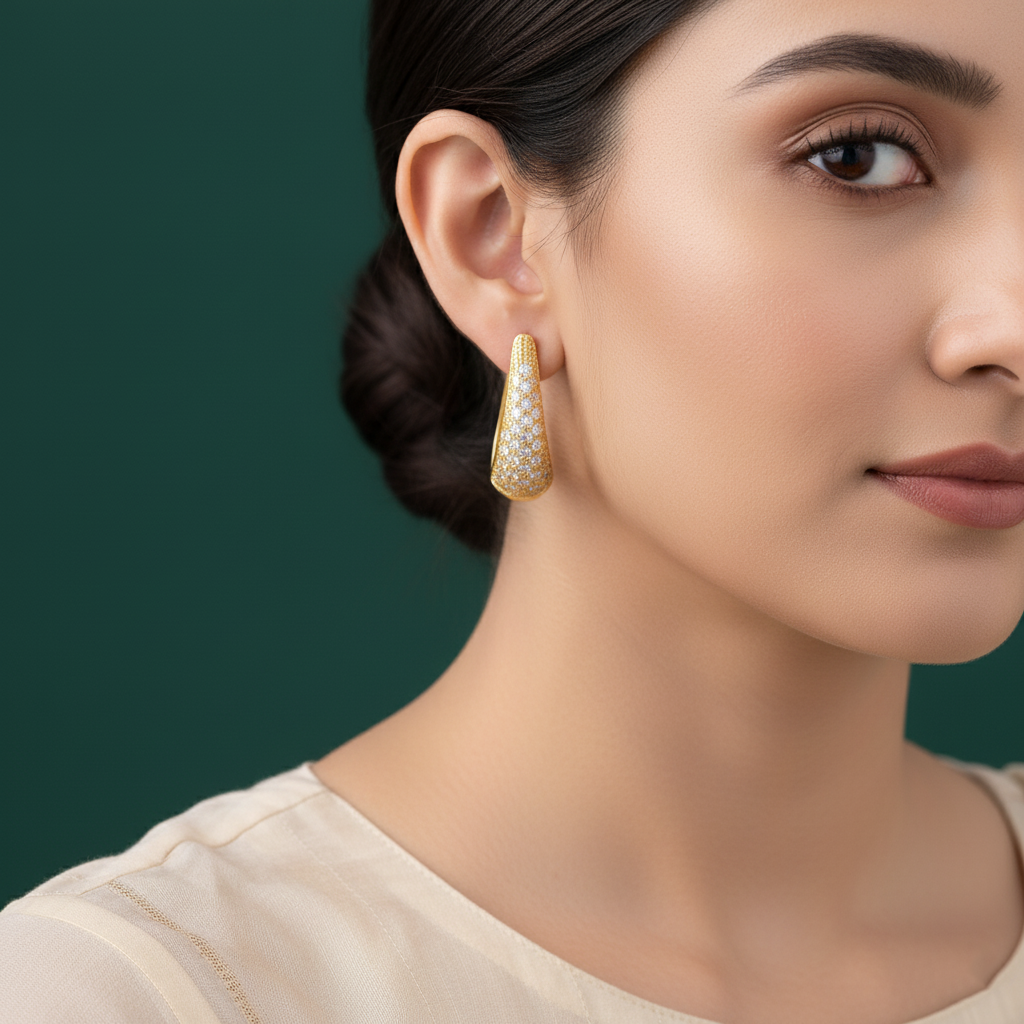 18K Gold Plated Tapered Pave Earring