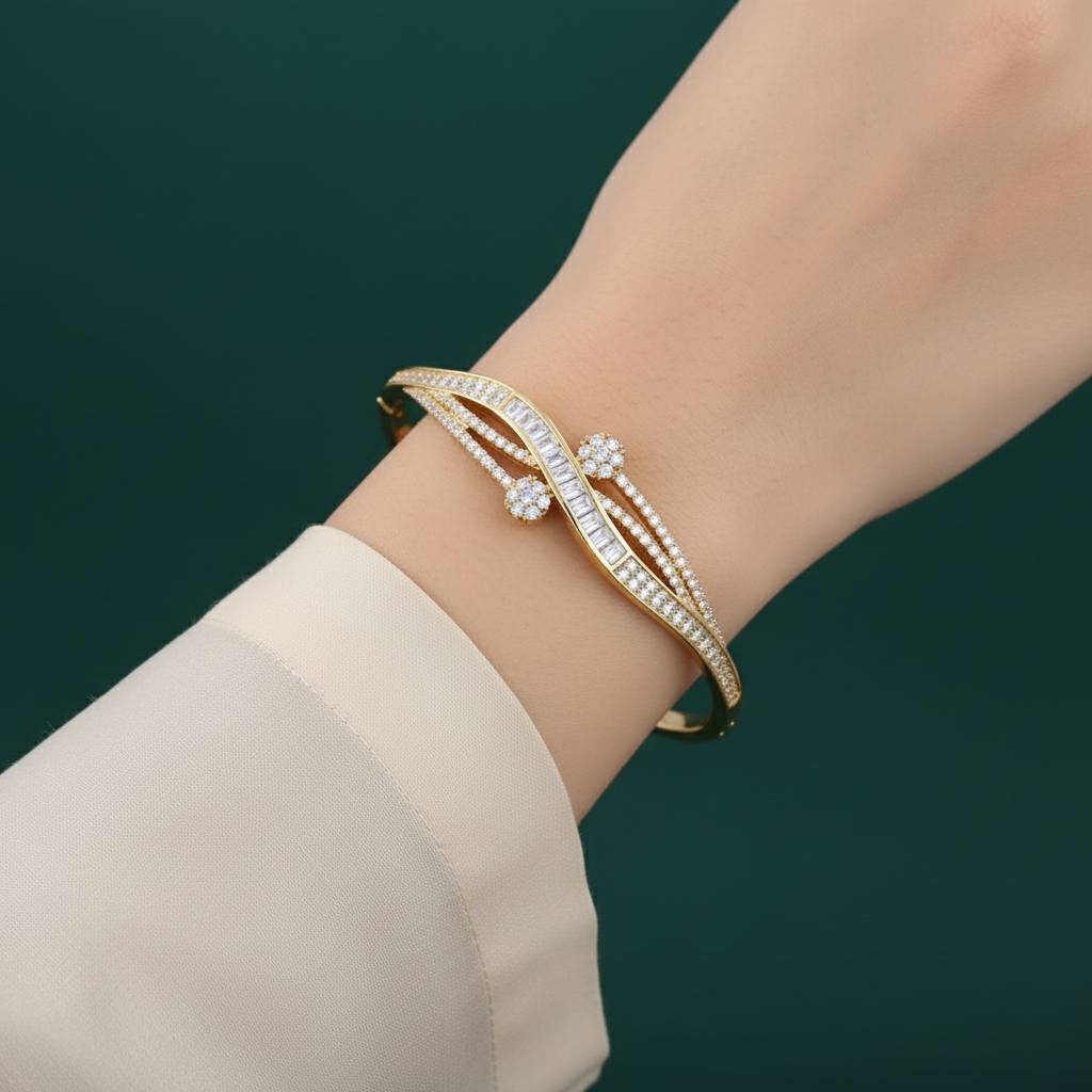 18K Gold Plated Pavé Baguette Bangle Bracelet