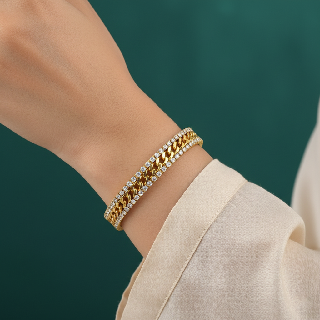 18K Gold Plated Pave Curb Chain Bracelet
