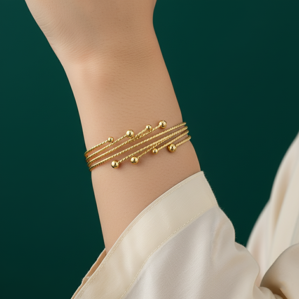 18K Gold Plated Textured Beaded Coil Bracelet