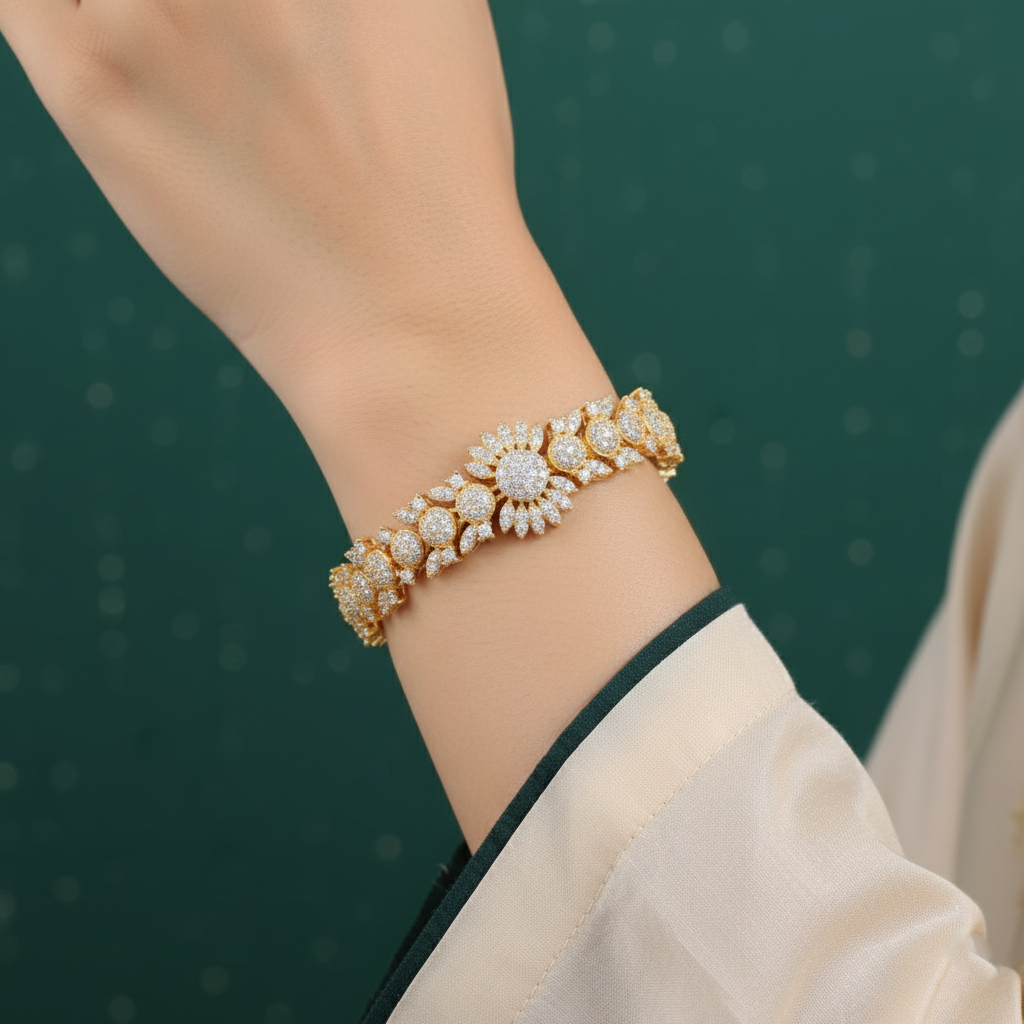 18K Gold Plated Ornate Pave Bracelet