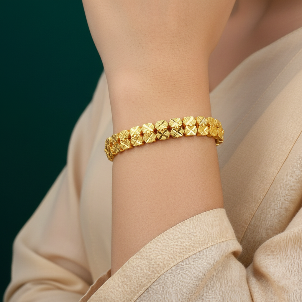 18K Gold Plated Geometric Textured Bracelet