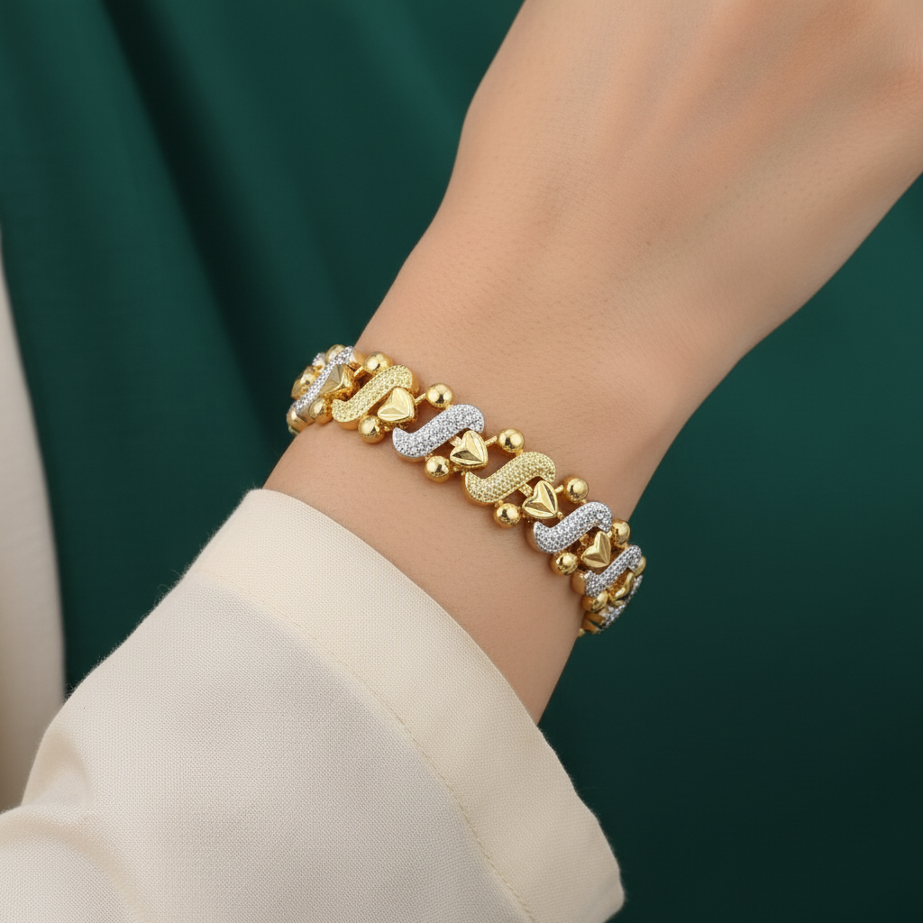 18K Gold Plated Textured Wave Link Bracelet