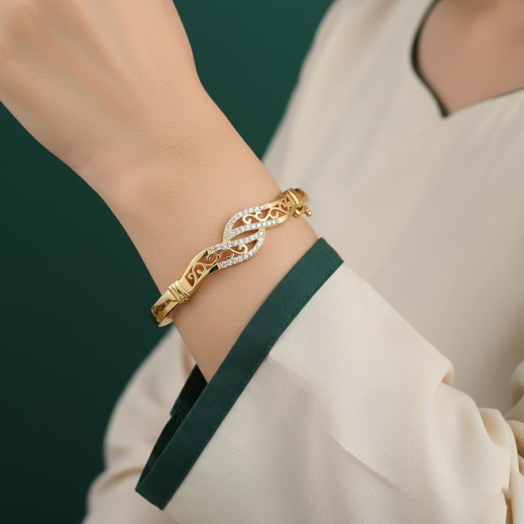 18K Gold Plated Filigree Pave Bracelet