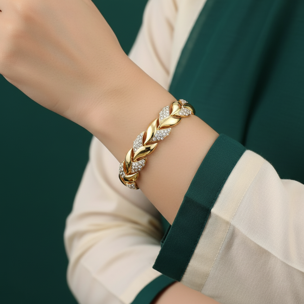 18K Gold Plated Crystal Leaf Bracelet