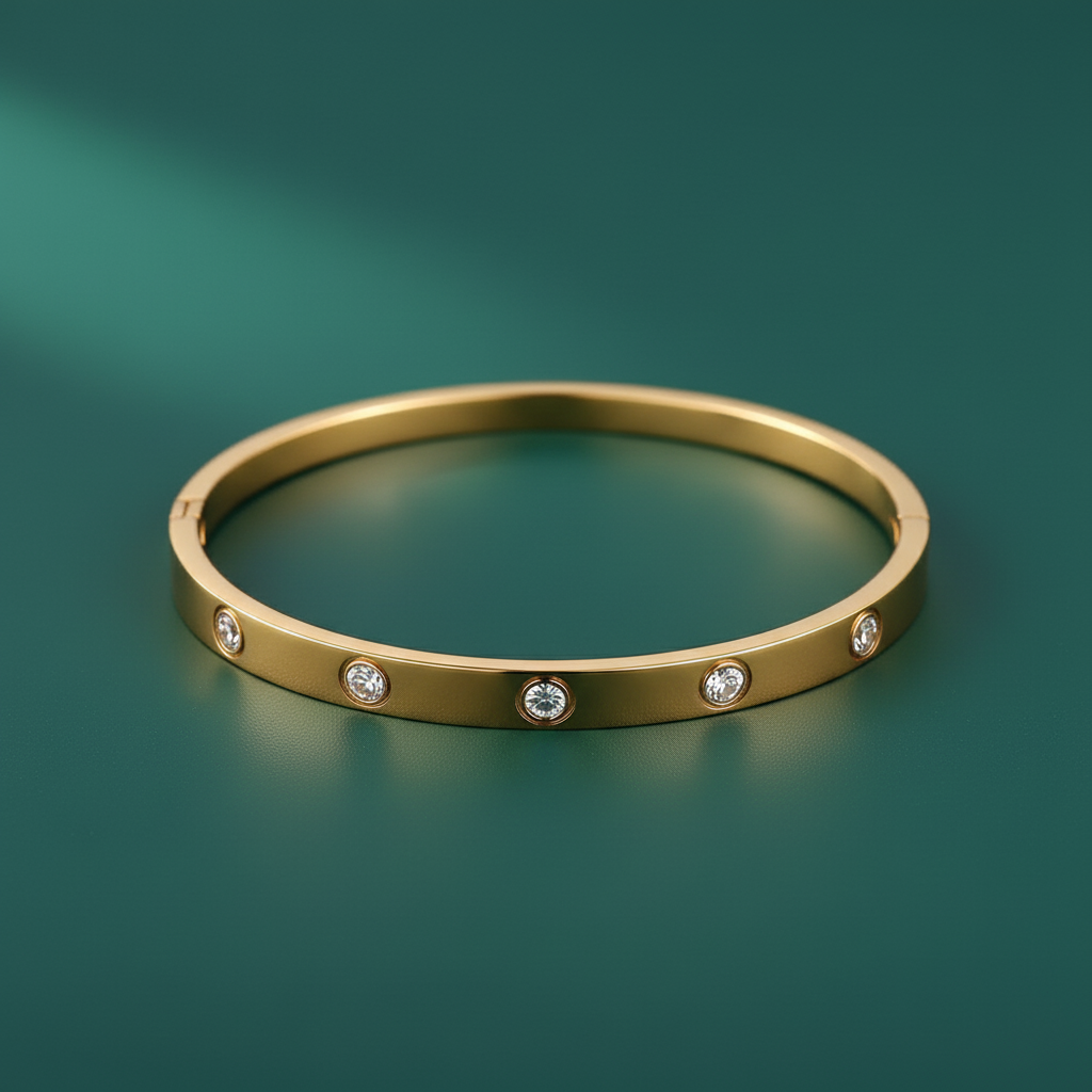 18K Gold Plated Crystal Inlay Bangle Bracelet