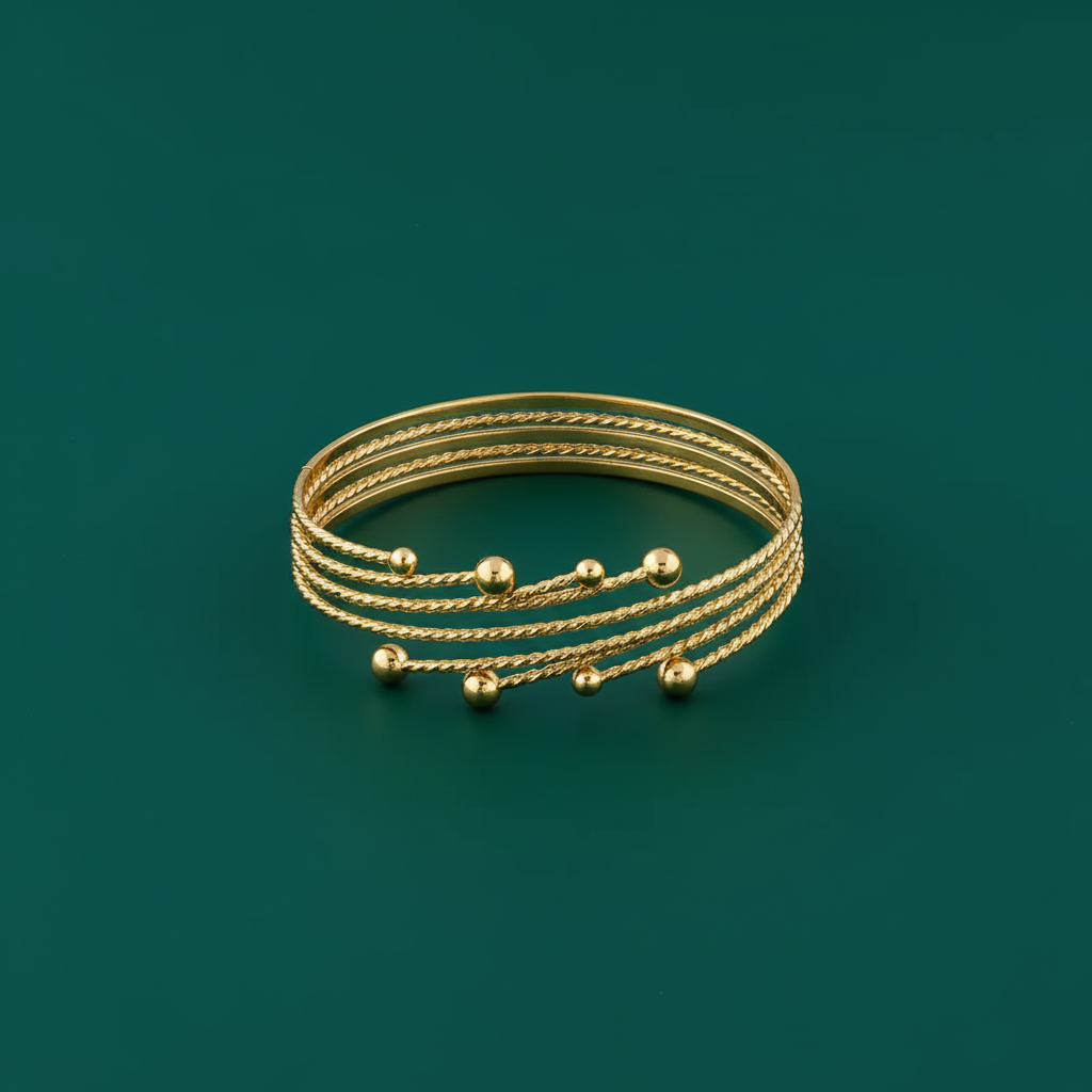 18K Gold Plated Textured Beaded Coil Bracelet