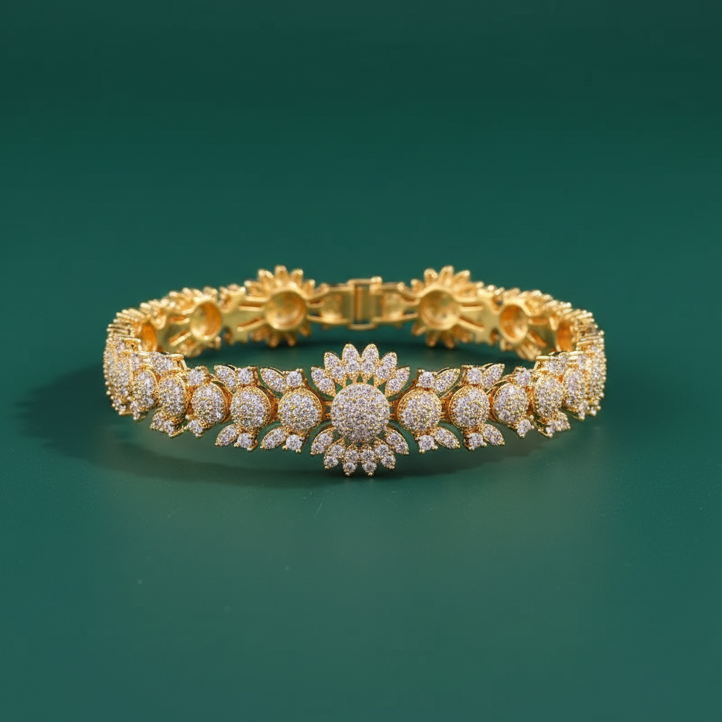18K Gold Plated Ornate Pave Bracelet
