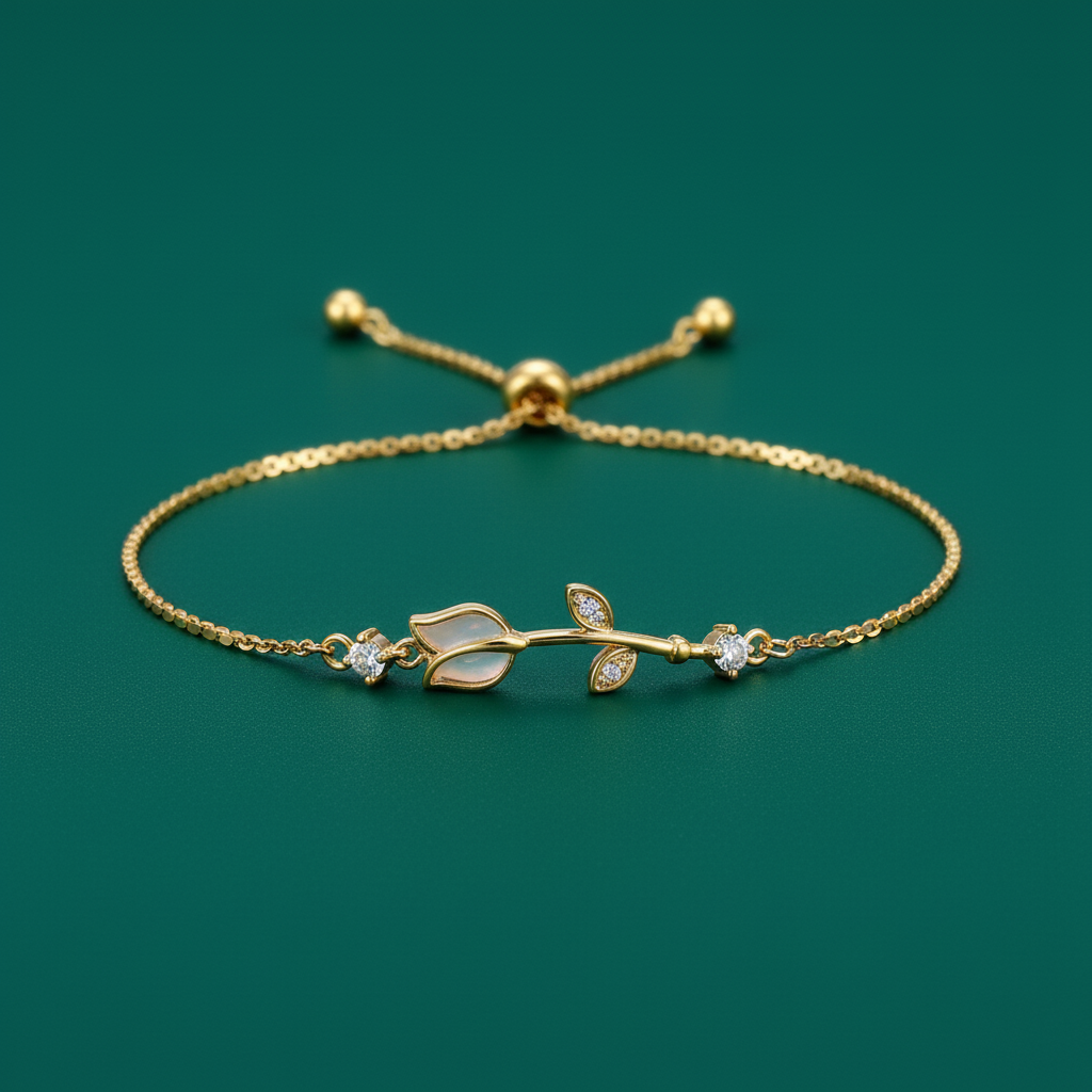 18K Gold Plated Delicate Tulip Charm Bracelet