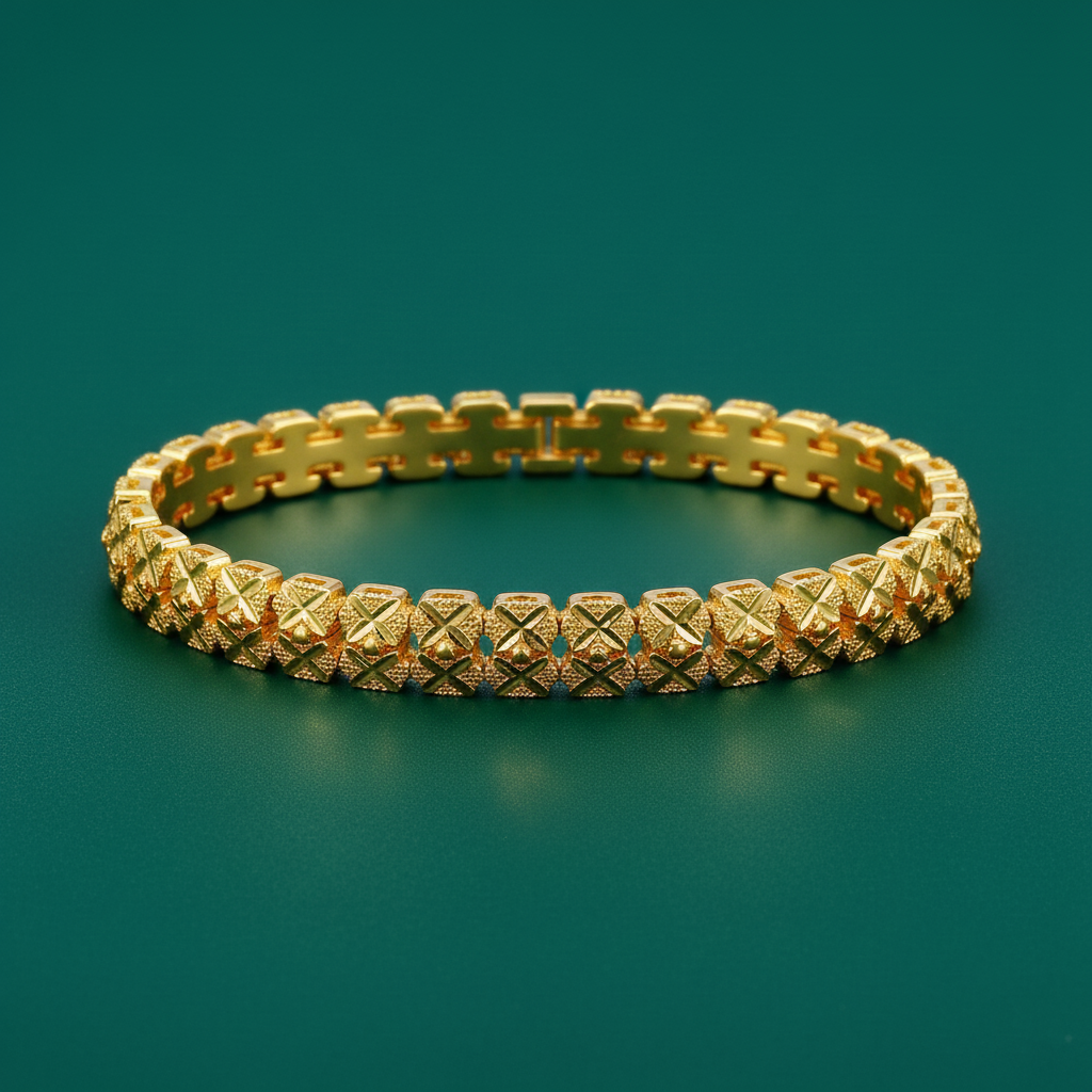 18K Gold Plated Geometric Textured Bracelet