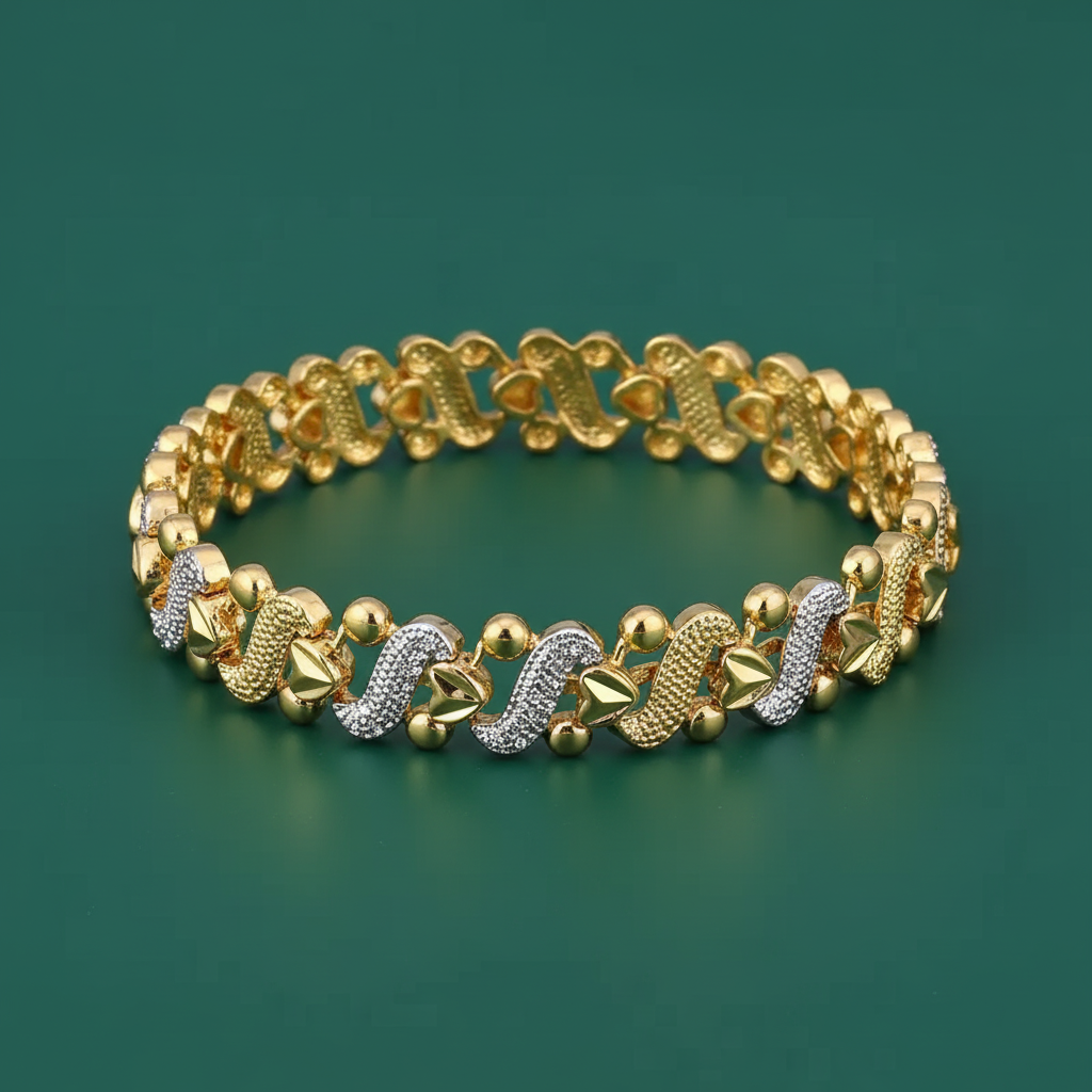 18K Gold Plated Textured Wave Link Bracelet
