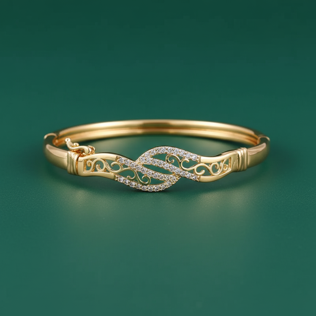 18K Gold Plated Filigree Pave Bracelet
