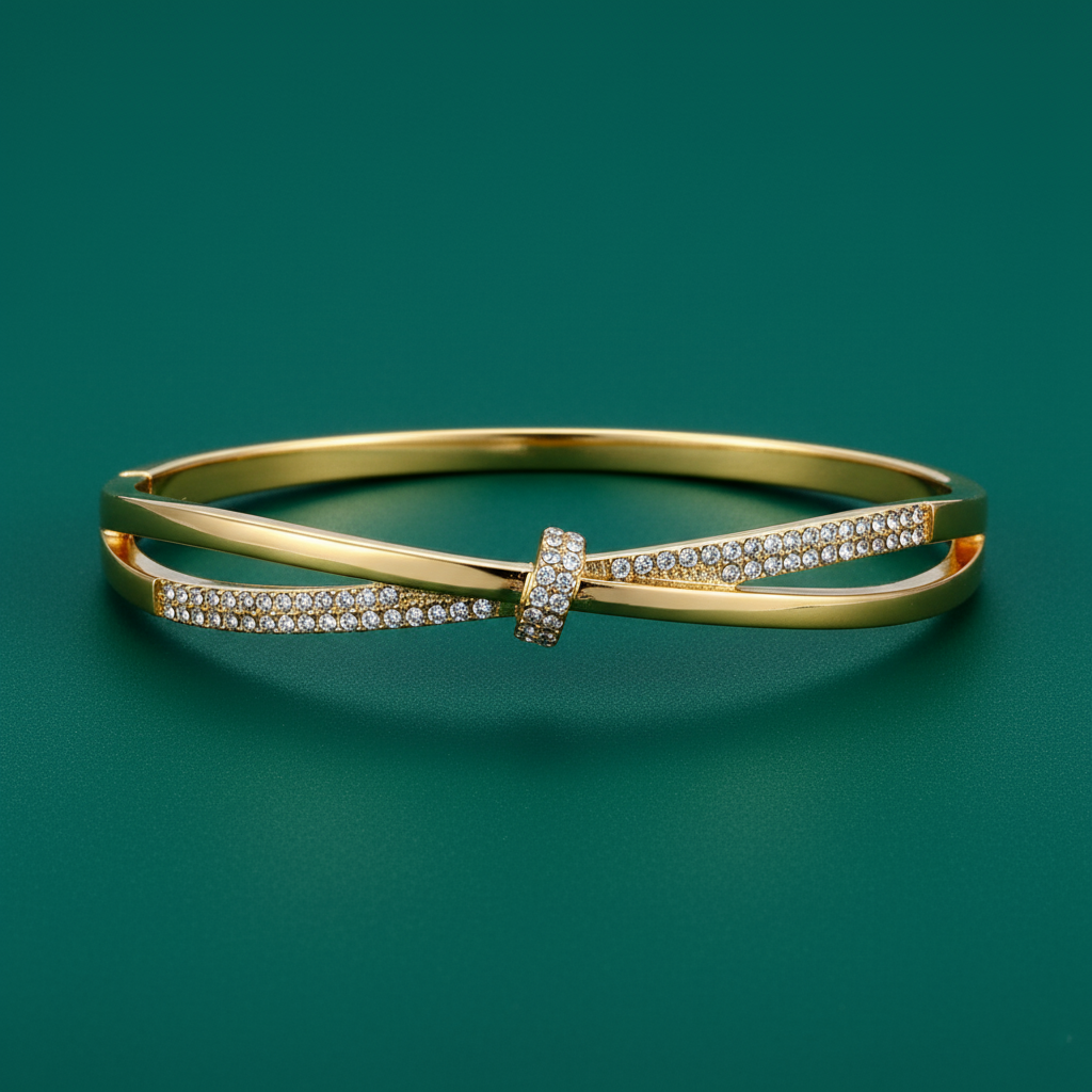 18K Gold Plated Pave Crossover Bangle Bracelet