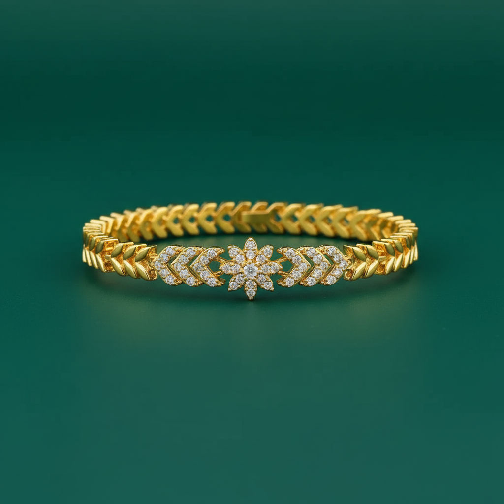 18K Gold Plated Floral Pave Link Bracelet