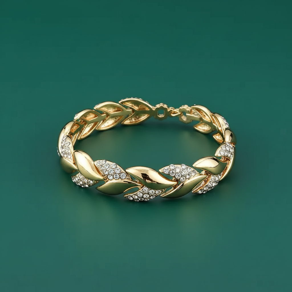18K Gold Plated Crystal Leaf Bracelet