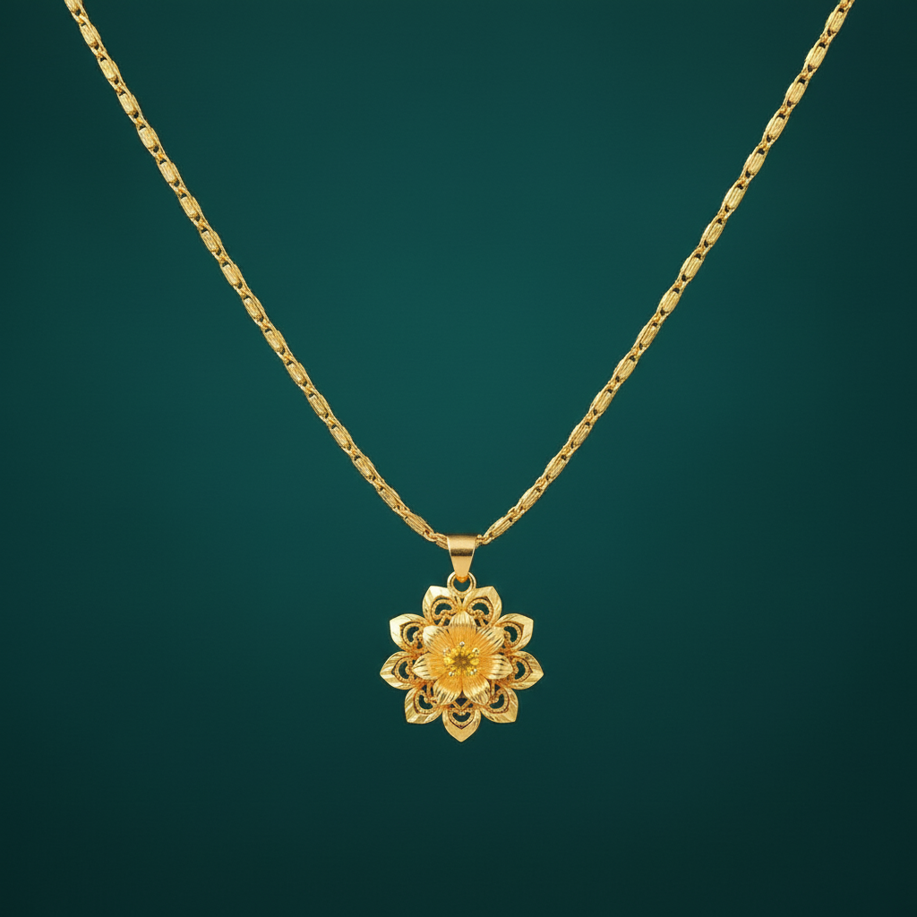 18K Gold Plated Delicate Filigree Floral Necklace