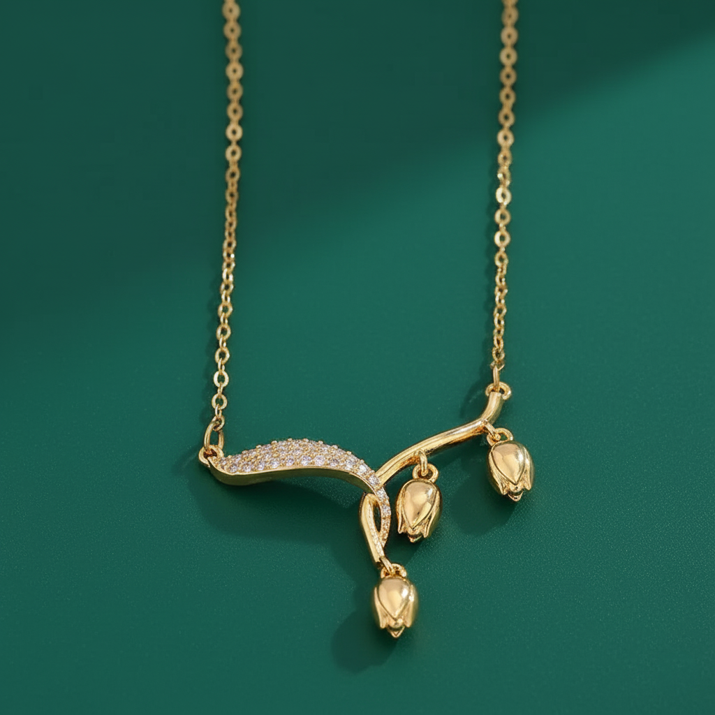 18K Gold Plated Pave Bud Branch Necklace