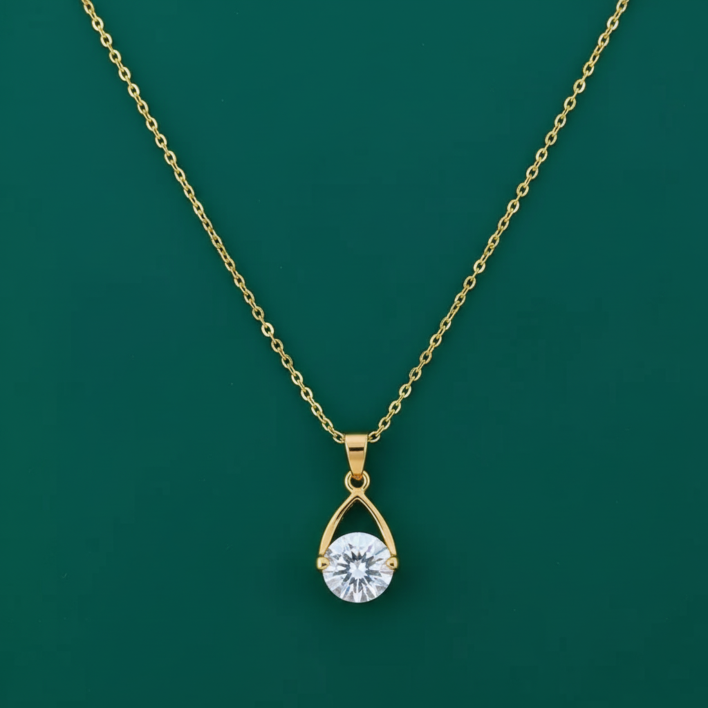 18K Gold Plated Solitaire Pendant Necklace