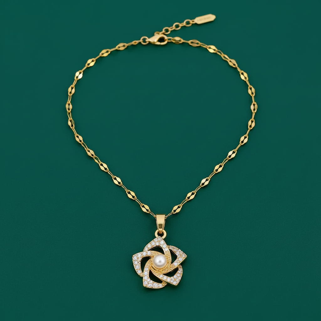 18K Gold Plated Polished Petal Pearl Necklace