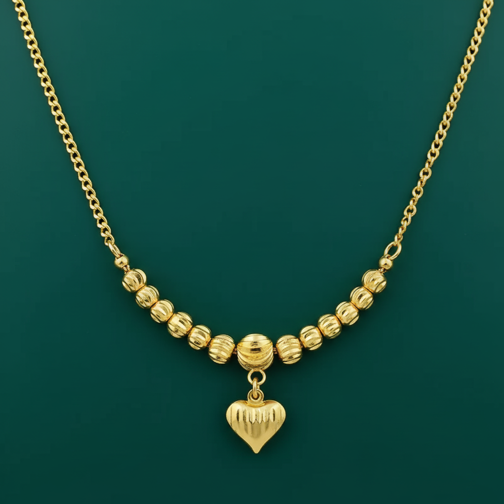 18K Gold Plated Textured Beaded Heart Necklace