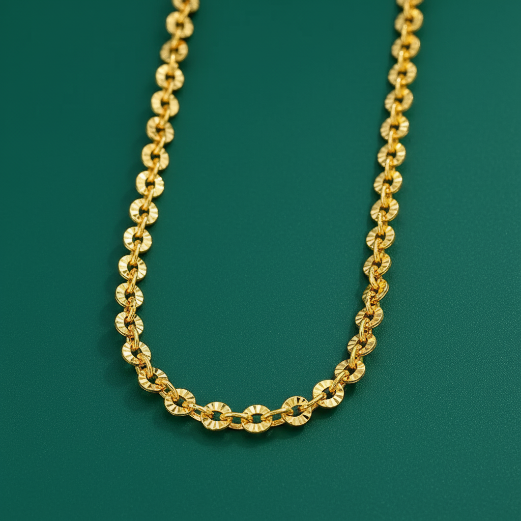18K Gold Plated Textured Link Necklace