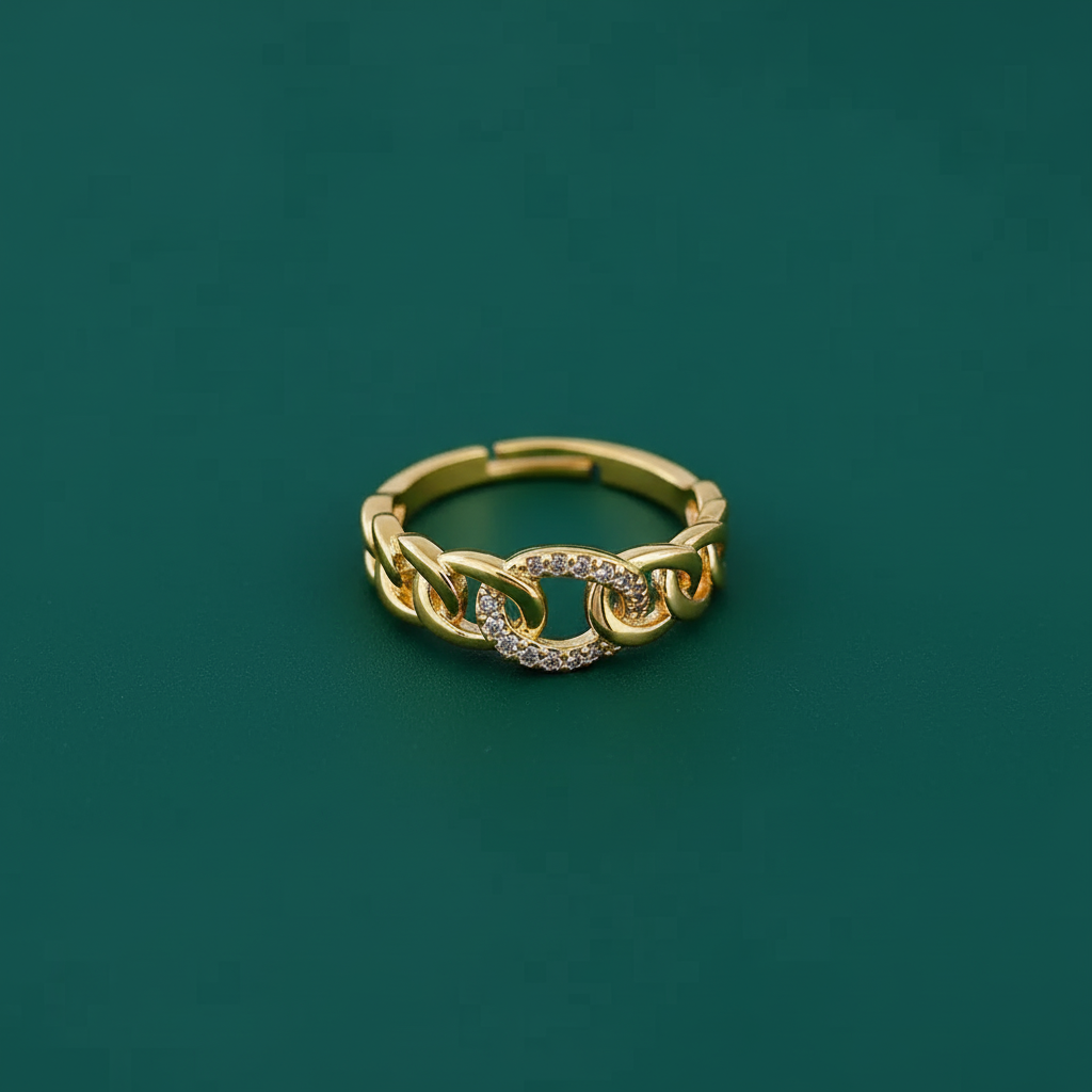 18K Gold Plated Pave Chain Link Ring